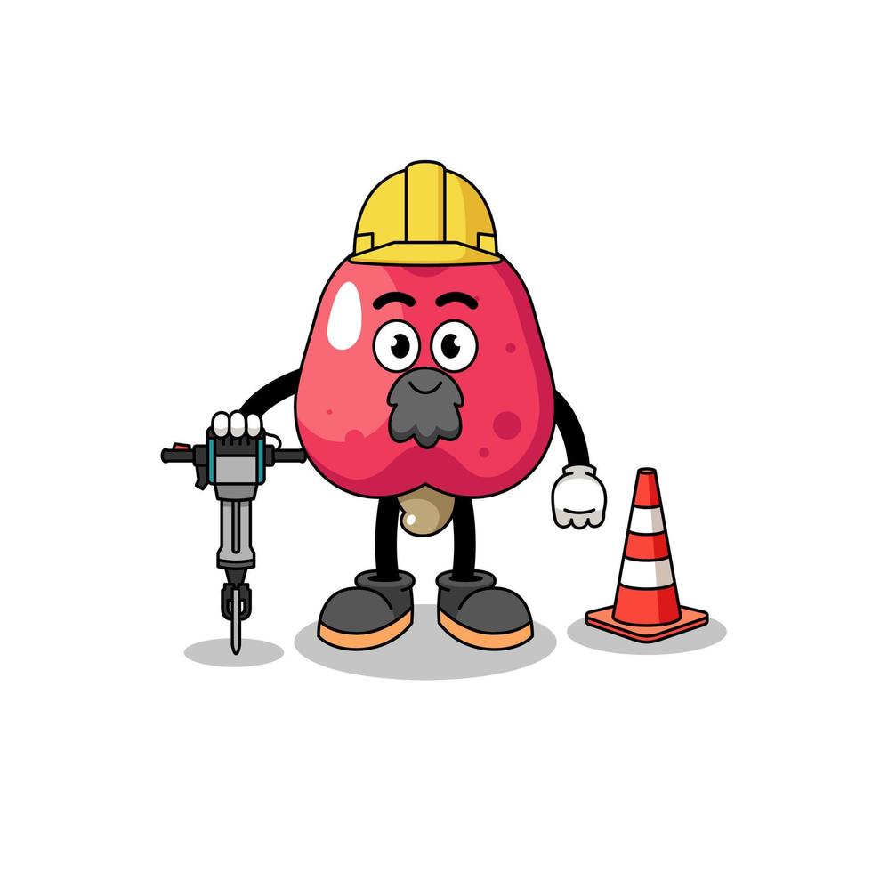 Character cartoon of cashew working on road construction vector