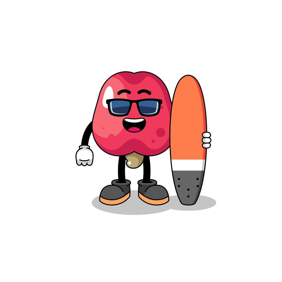Mascot cartoon of cashew as a surfer vector