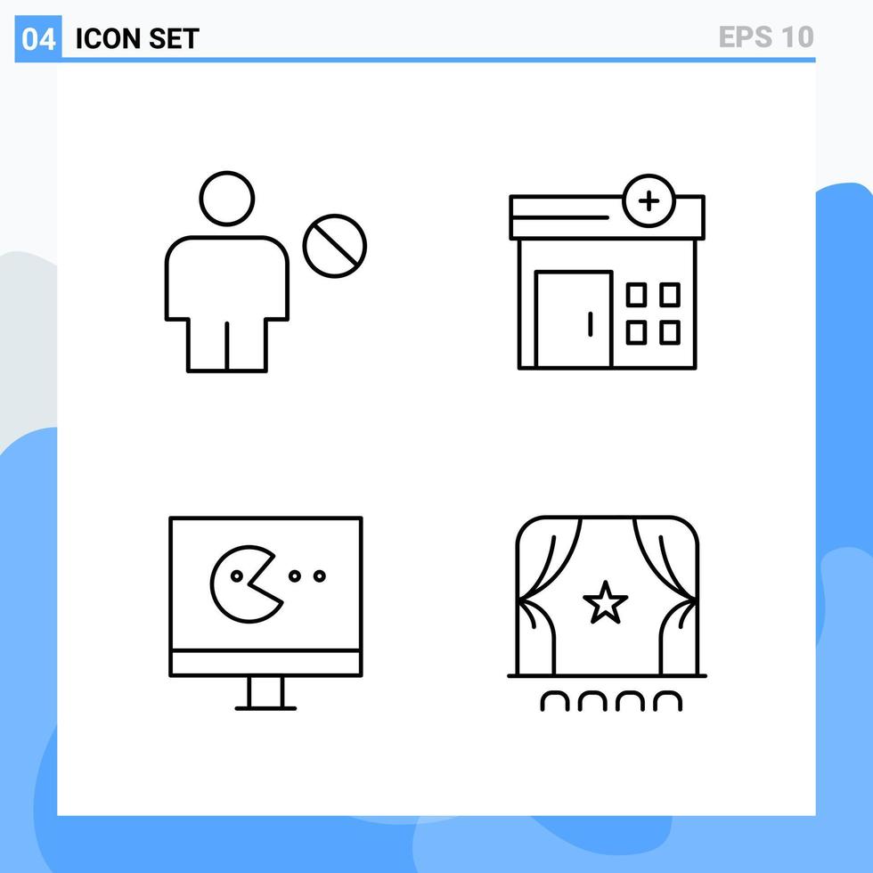 Modern 4 Line style icons. Outline Symbols for general use. Creative Line Icon Sign Isolated on White Background. 4 Icons Pack. vector