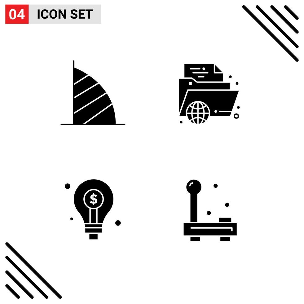 Set of 4 Modern UI Icons Symbols Signs for burj al arab learning uae monument learning bulb Editable Vector Design Elements