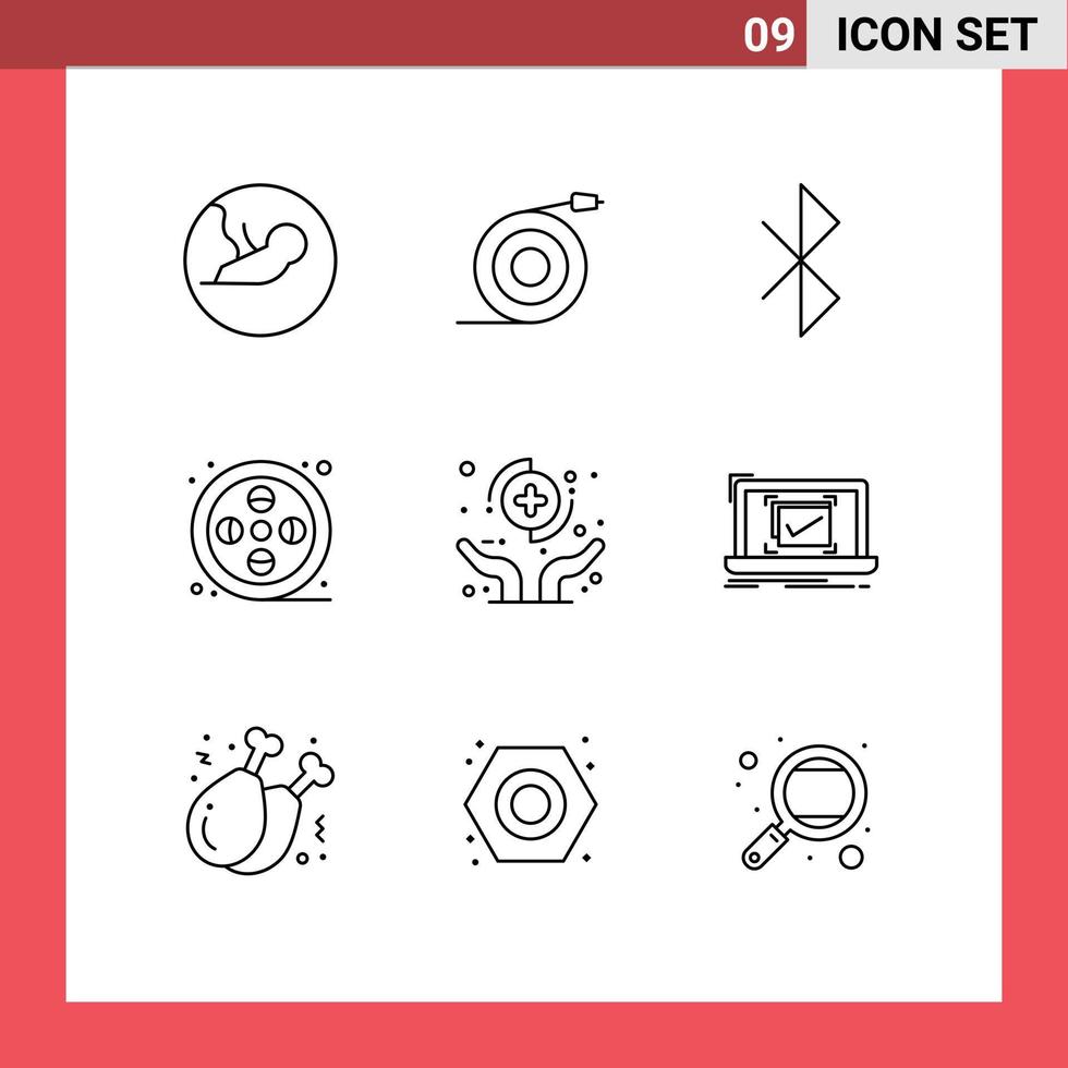 paquete de iconos de vector de stock de 9 signos y símbolos de línea para manos de atención médica elementos de diseño de vector editables de arte de pintura bluetooth