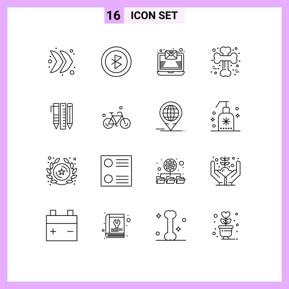 Pack of 16 Modern Outlines Signs and Symbols for Web Print Media such as stationary tools mail scary crossed Editable Vector Design Elements