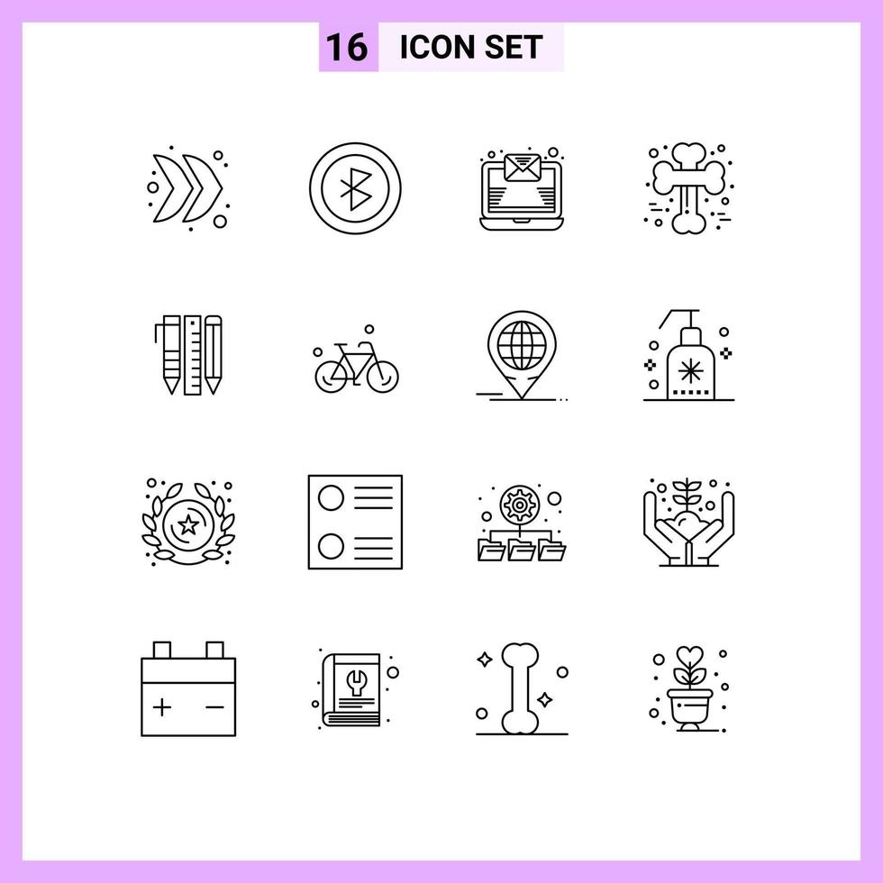 paquete de 16 signos y símbolos de contornos modernos para medios de impresión web, como herramientas estacionarias, elementos de diseño de vectores editables cruzados de miedo