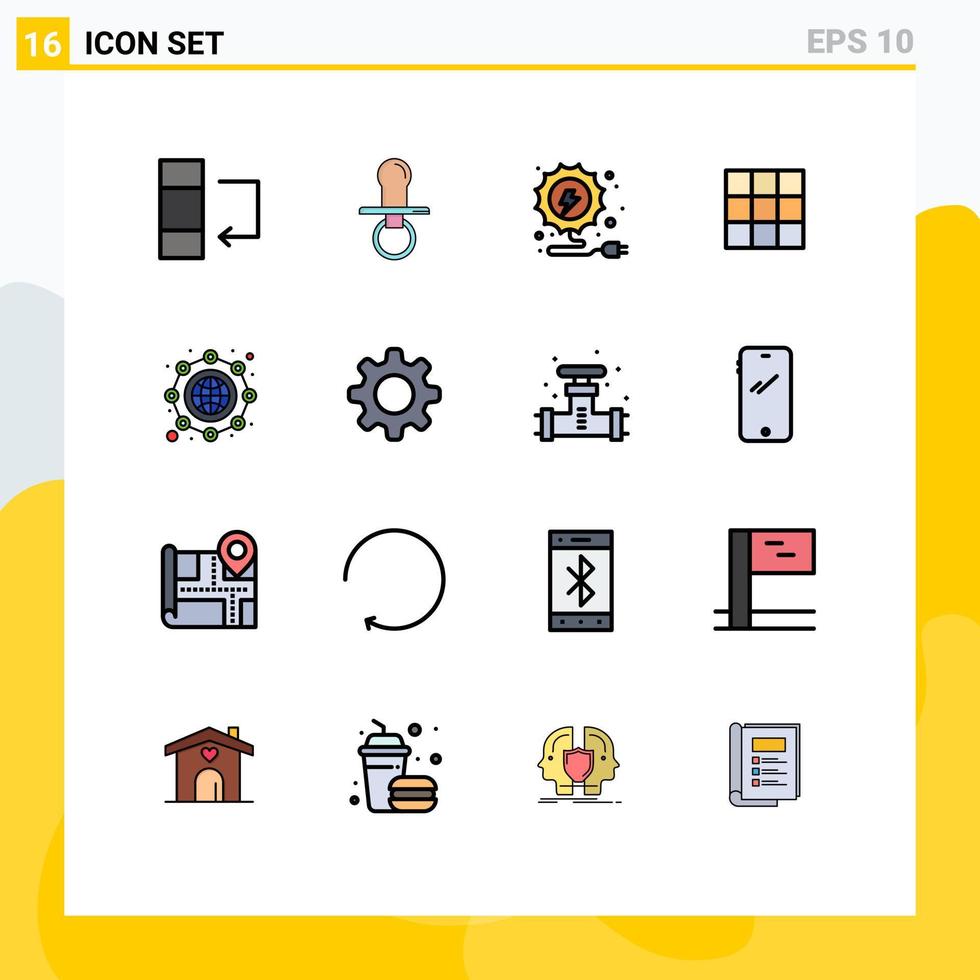 grupo de 16 signos y símbolos de líneas llenas de color plano para elementos de diseño de vectores creativos editables de interfaz de usuario global de electricidad internacional global