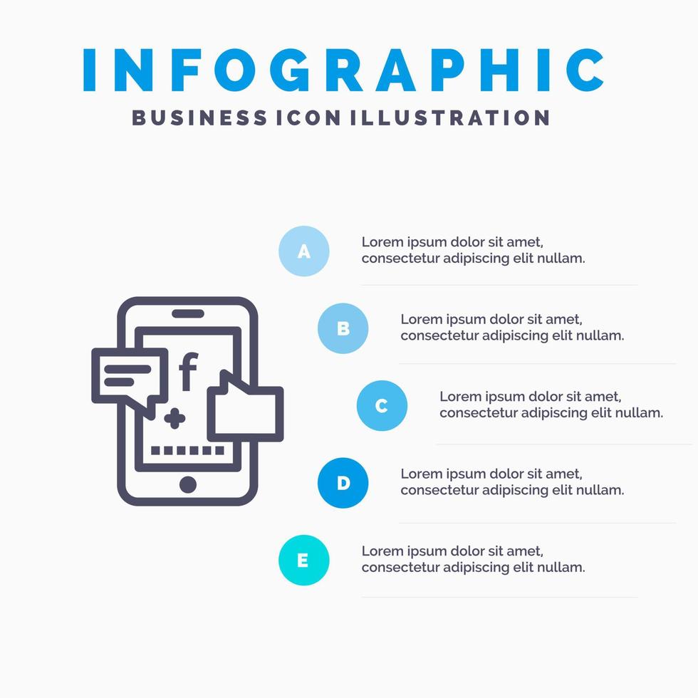 icono de línea digital de promoción social de promoción social con fondo de infografía de presentación de 5 pasos vector