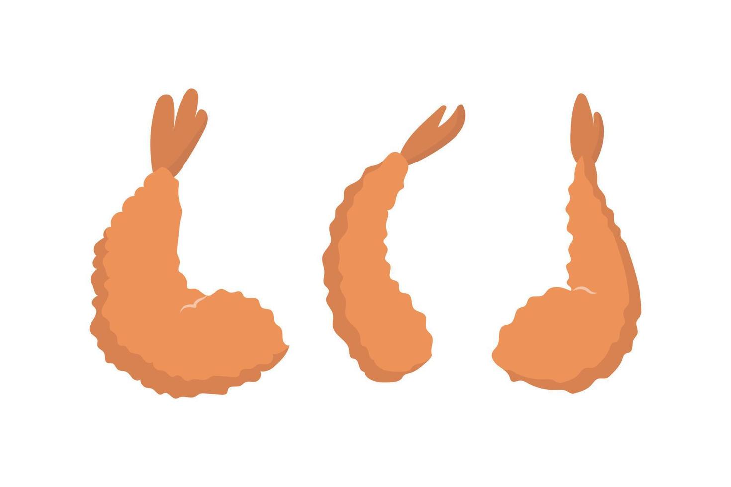 tempura de tres camarones sobre un fondo blanco. ilustración vectorial vector