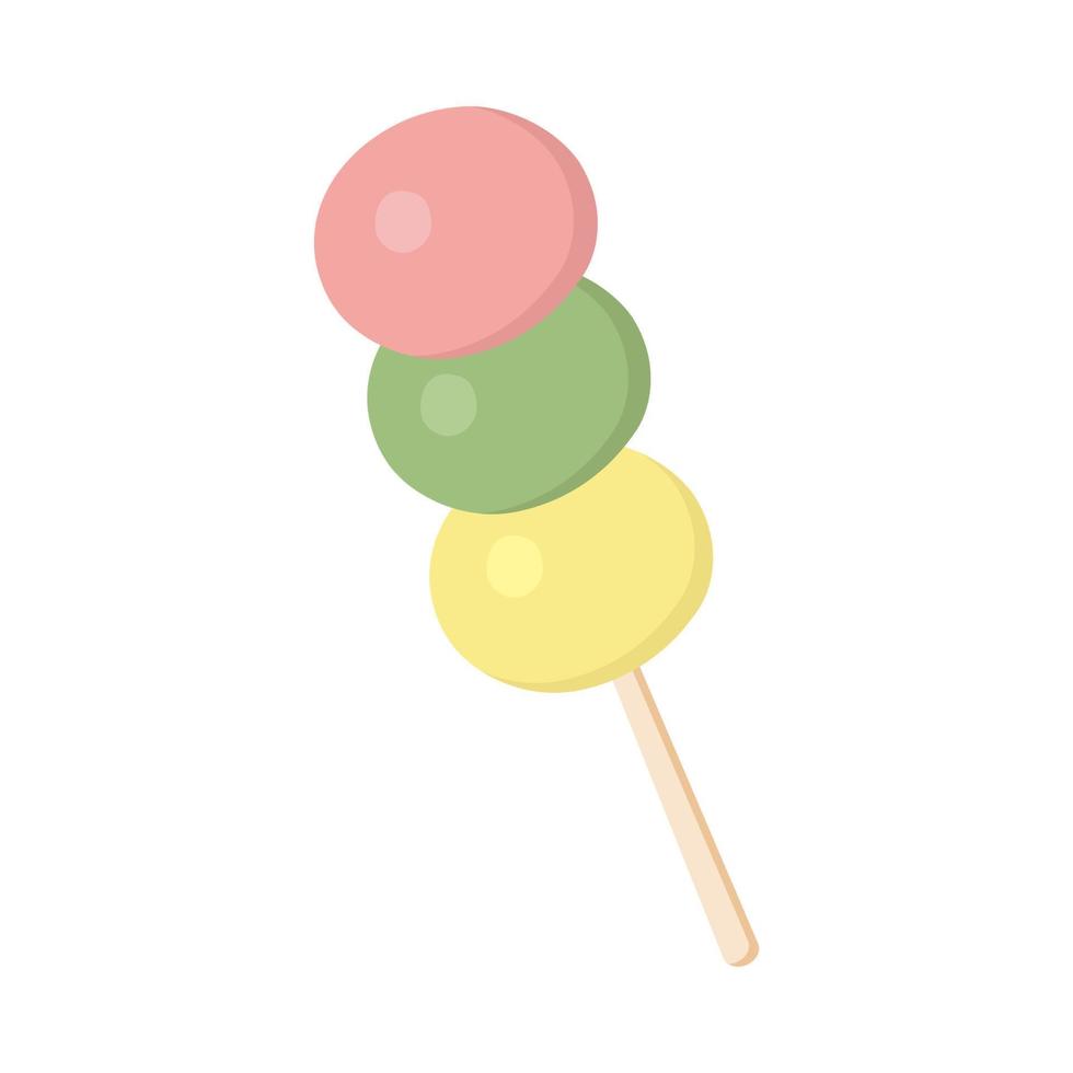 Asian Food Colorful Dango on a Wooden Stick. vector illustration