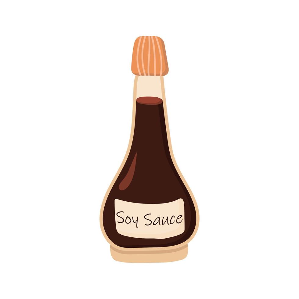 Soy sauce in a glass bottle. vector illustration