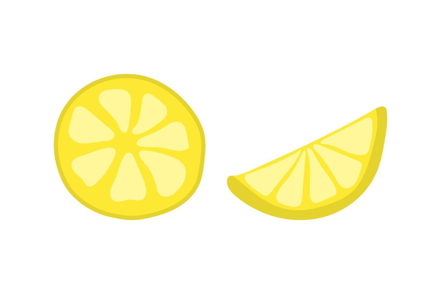 A slice of lemon and half a slice of lemon on a white background. vector illustration