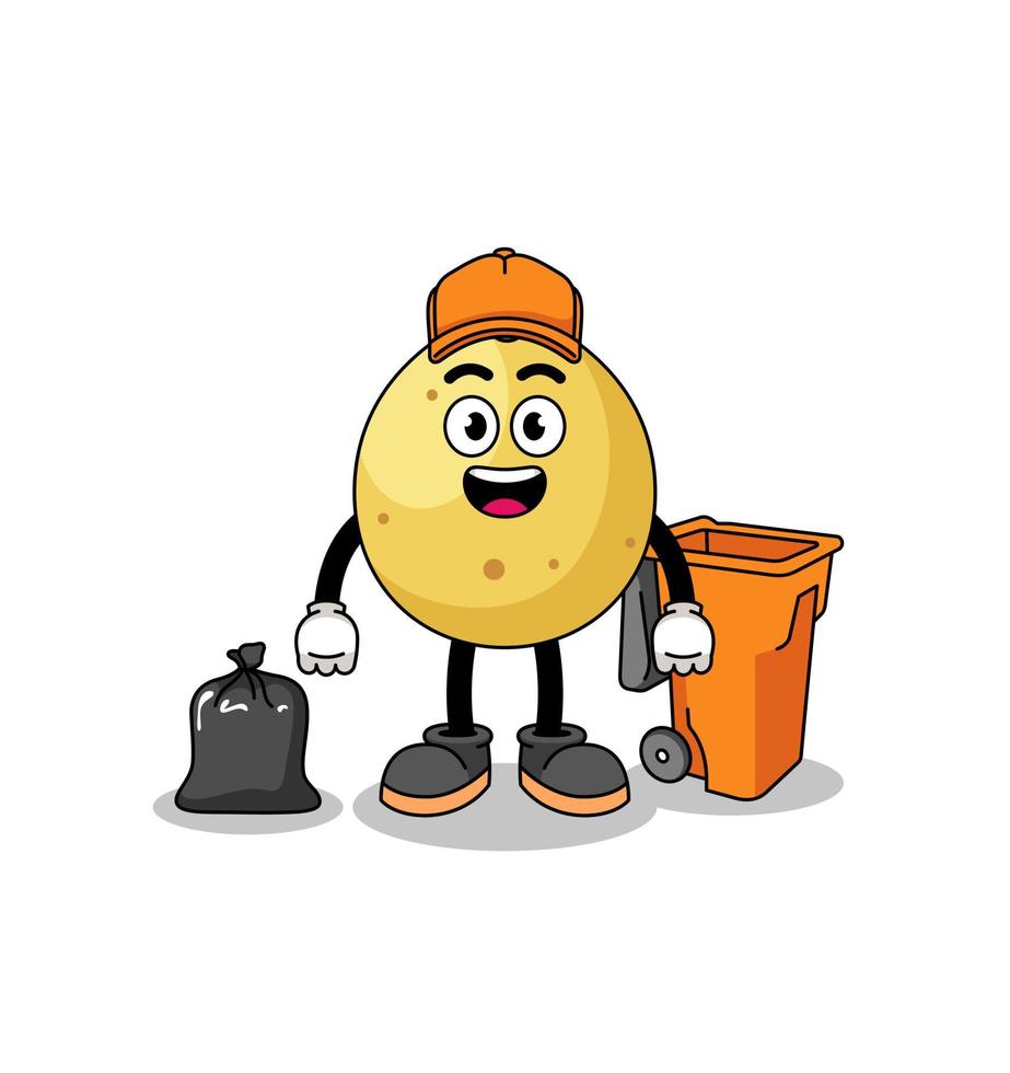 Illustration of langsat cartoon as a garbage collector vector