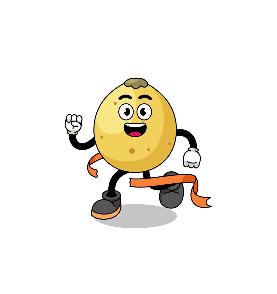 Mascot cartoon of langsat running on finish line vector
