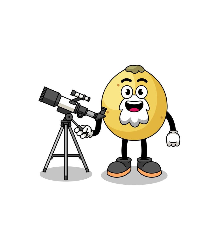 Illustration of langsat mascot as an astronomer vector