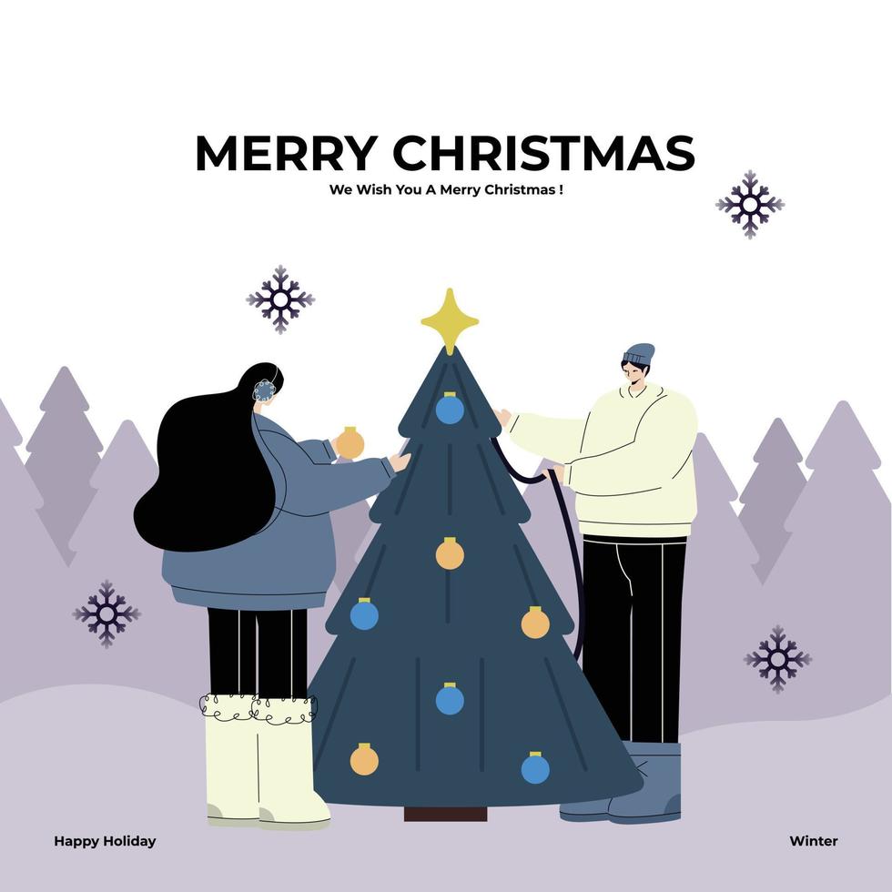 Merry christmas, Happy new year, Christmas people and Greeting card illustrations vector