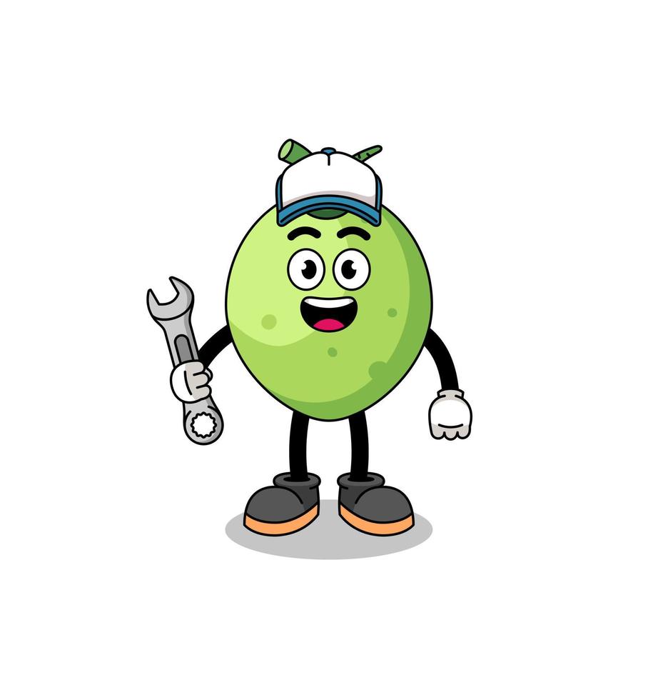 coconut illustration cartoon as a mechanic vector