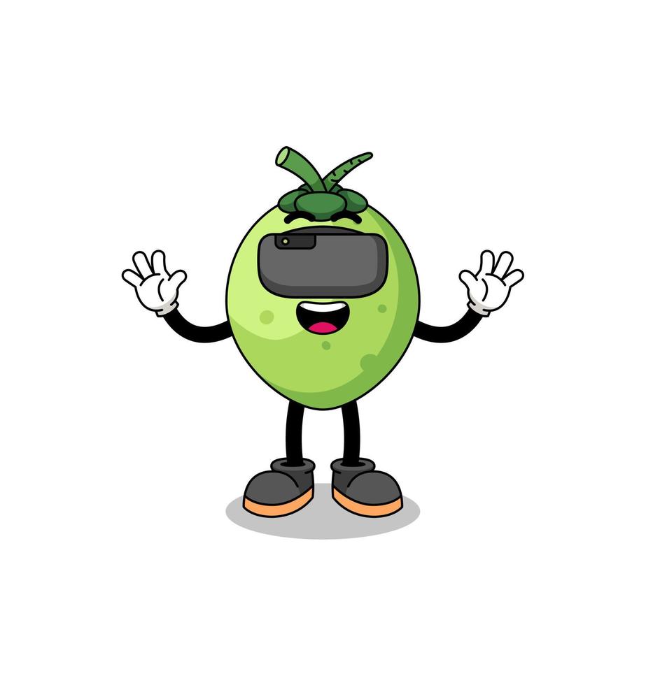 Illustration of coconut with a vr headset vector