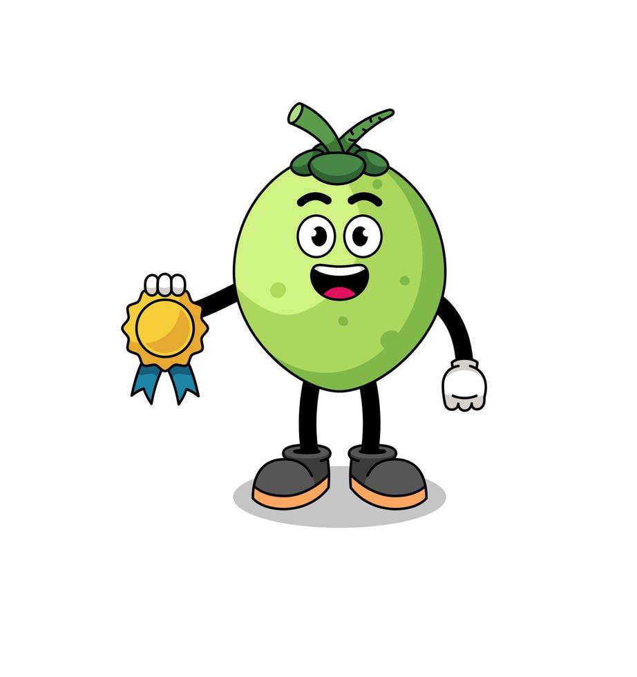 coconut cartoon illustration with satisfaction guaranteed medal vector