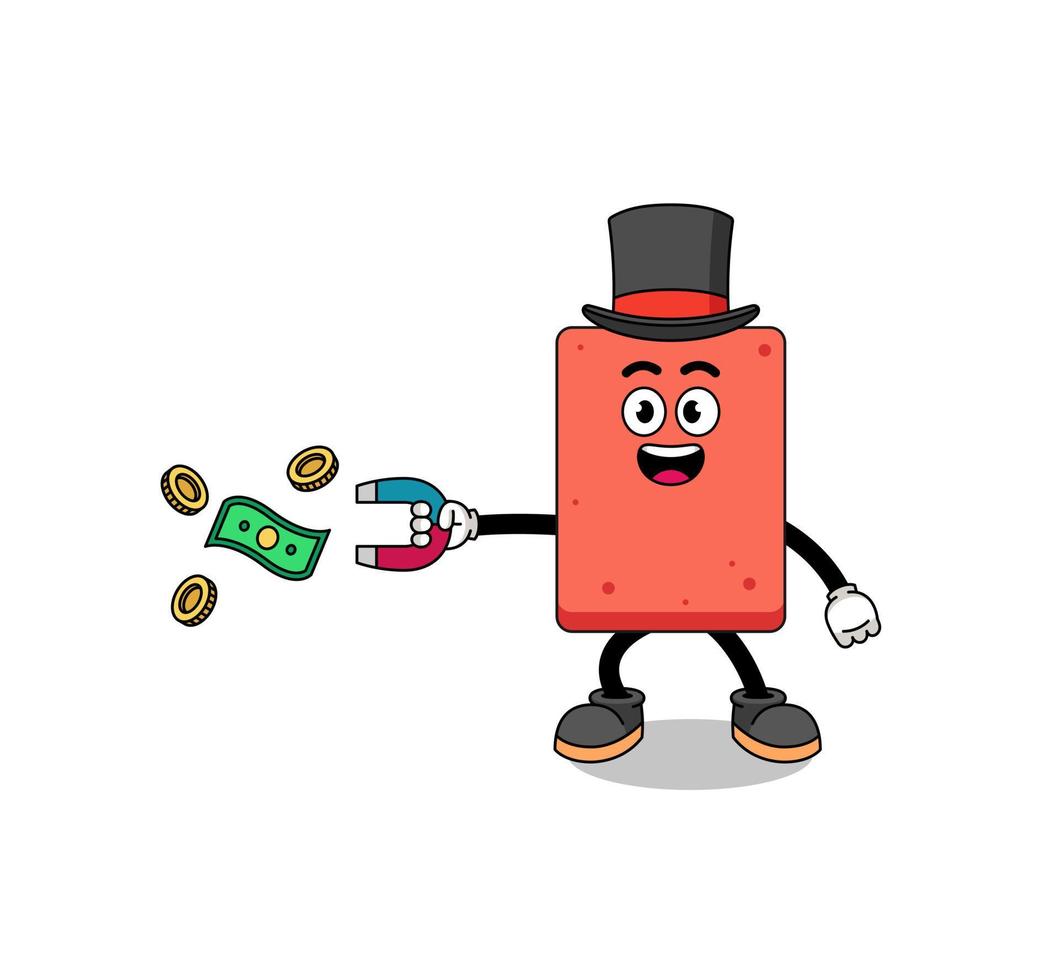 Character Illustration of brick catching money with a magnet vector