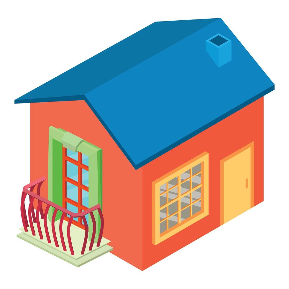 Small house icon isometric vector. New one story house with metal balcony icon vector