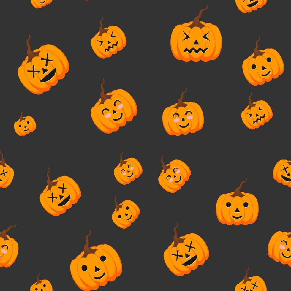 seamless, patrón, calabaza, halloween, con, fondo negro vector