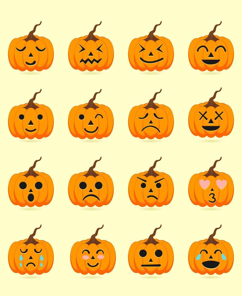 halloween pumpkin face set vector