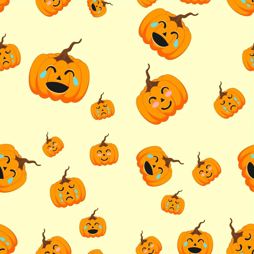 seamless pattern funny pumpkin halloween emot vector