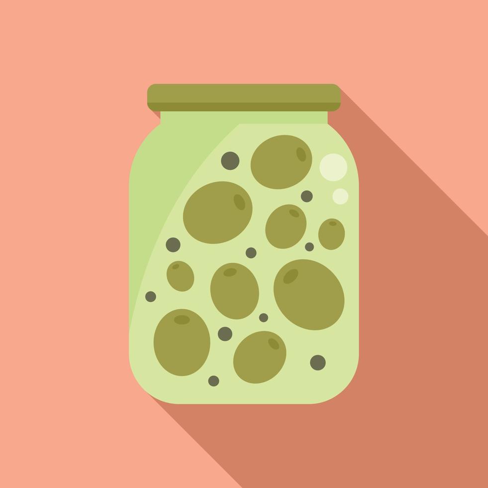 Olives jar icon flat vector. Food pickle vector