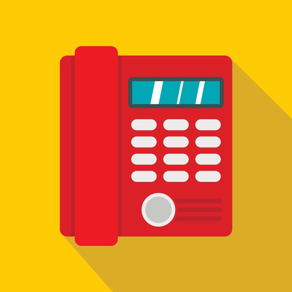 Red classic business office phone icon, flat style vector