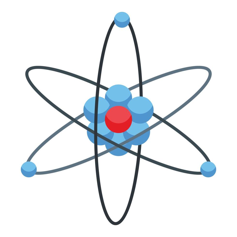 vector isométrico del icono de conocimiento del átomo. Información digital