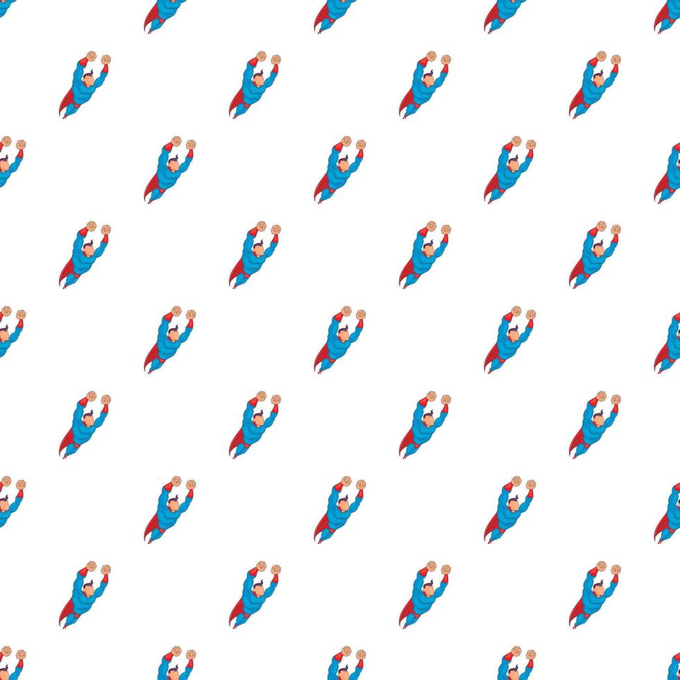 Superhero flies in sky pattern, cartoon style vector