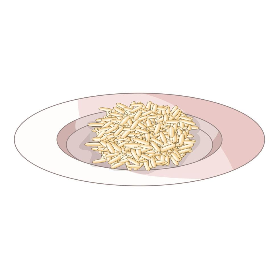 Rice in plate icon, cartoon style vector
