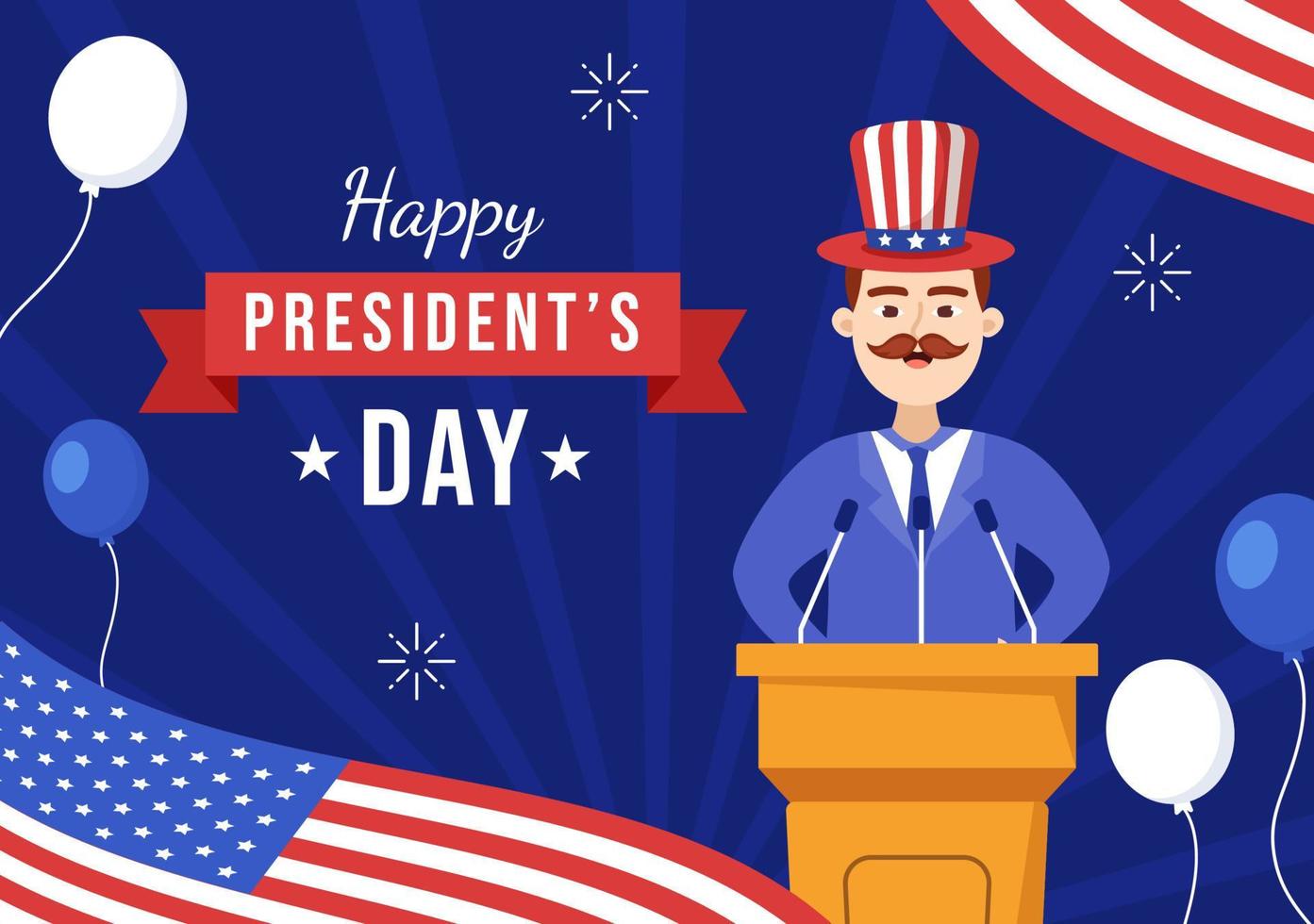 Happy Presidents Day with Stars and USA Flag for the President of America Suitable for Poster in Flat Cartoon Hand Drawn Templates Illustration vector