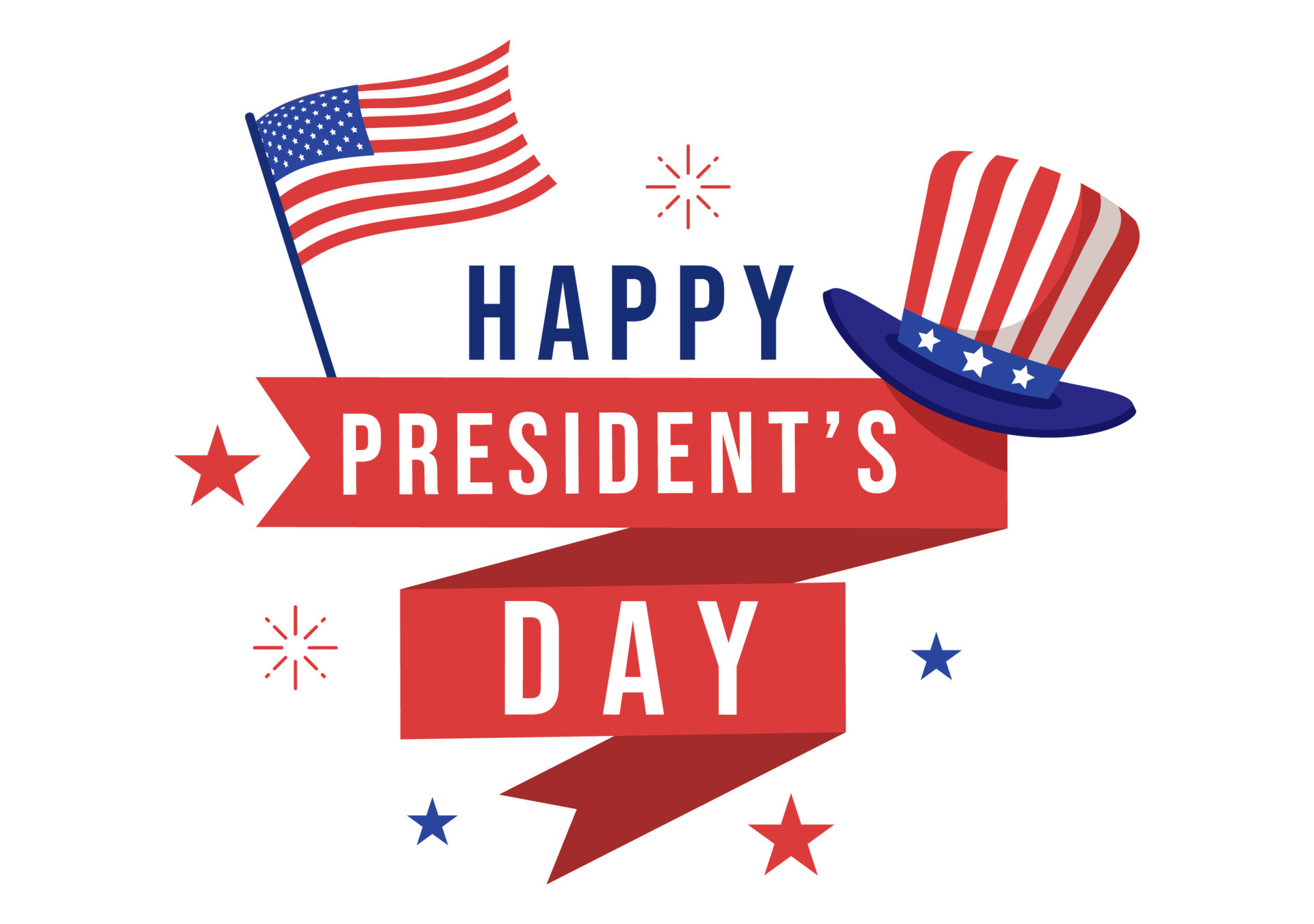 feliz día de los presidentes con estrellas y bandera de estados unidos