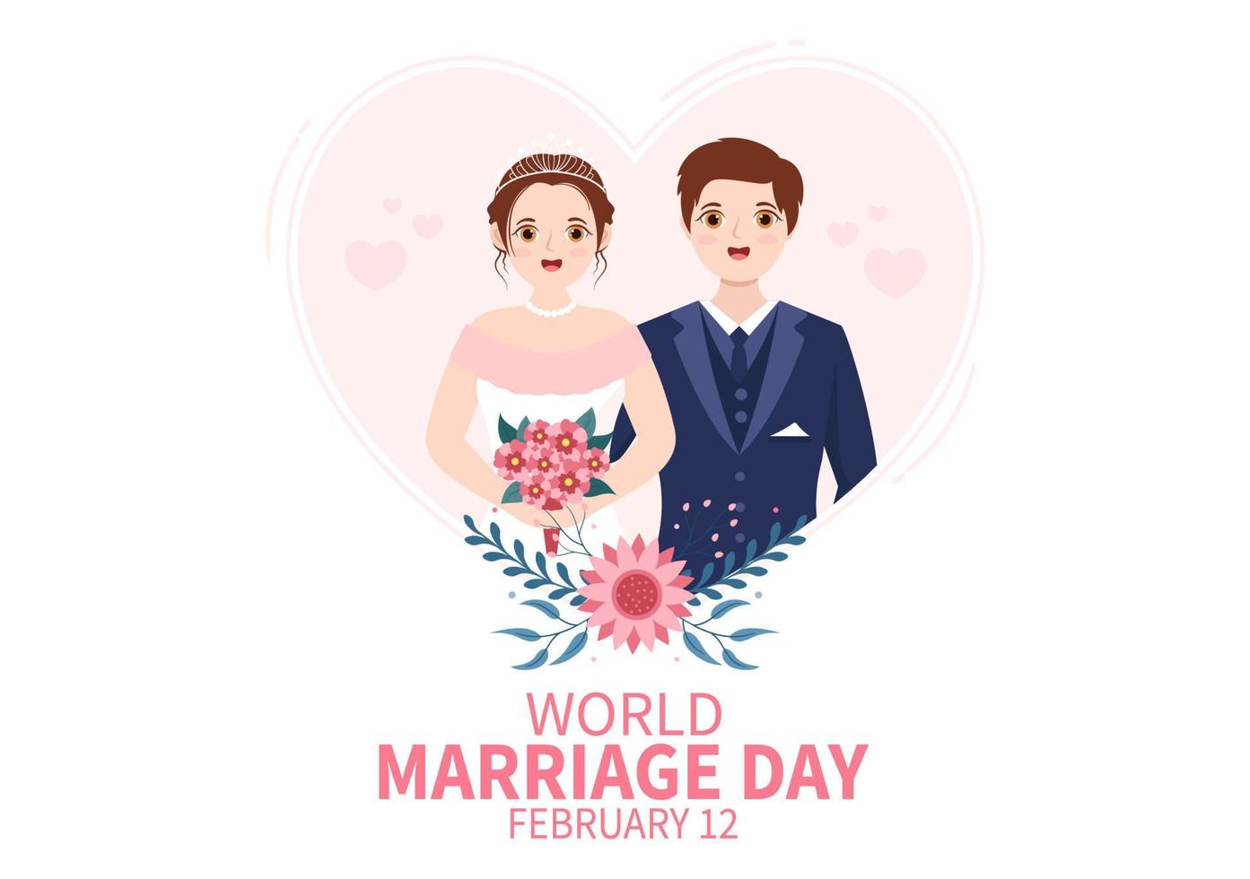 World Marriage Day on February 12 with Love Symbol to Emphasize the Beauty and Loyalty of a Partner in Flat Cartoon Hand Drawn Templates Illustration vector