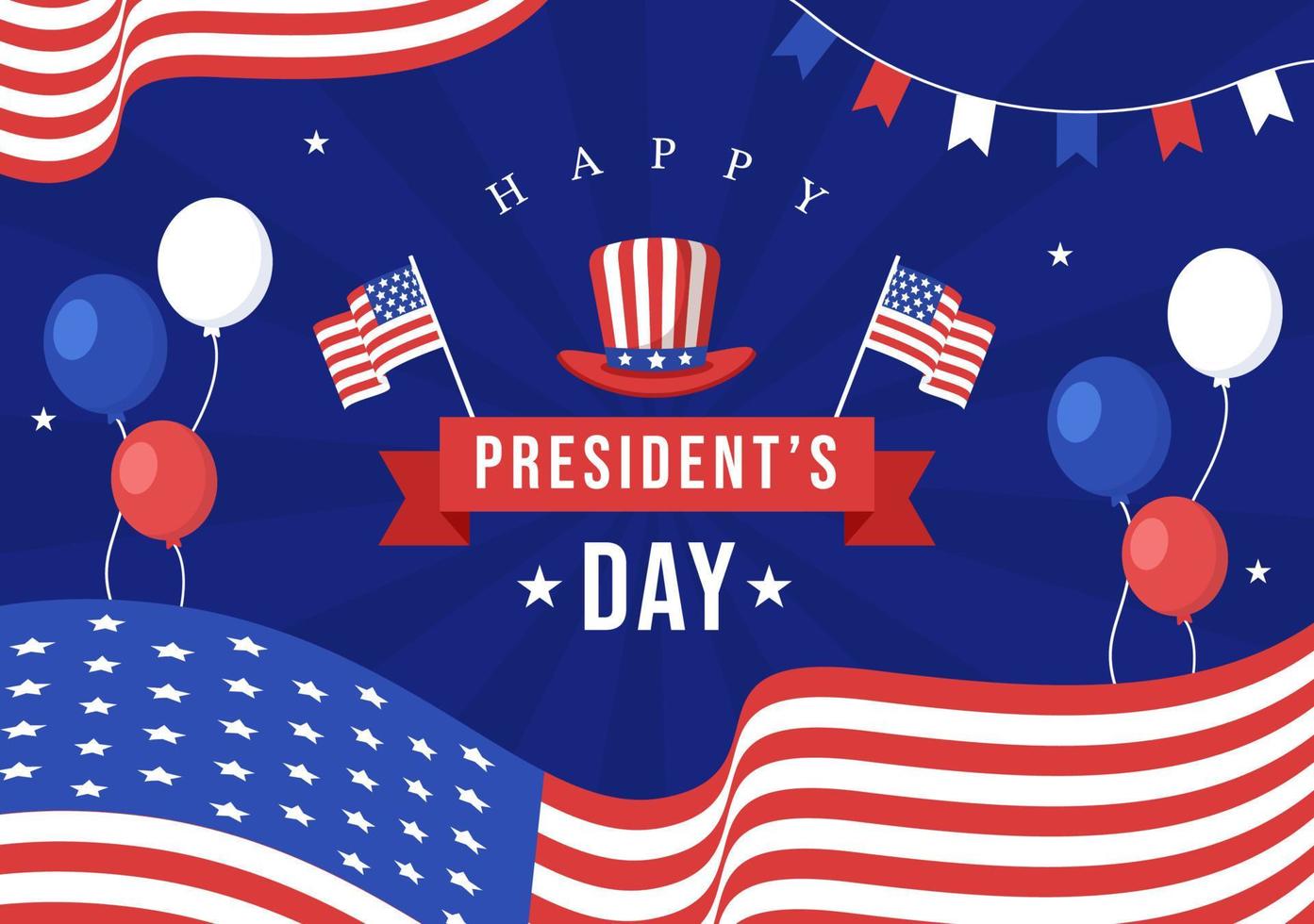 feliz día de los presidentes con estrellas y bandera de estados unidos