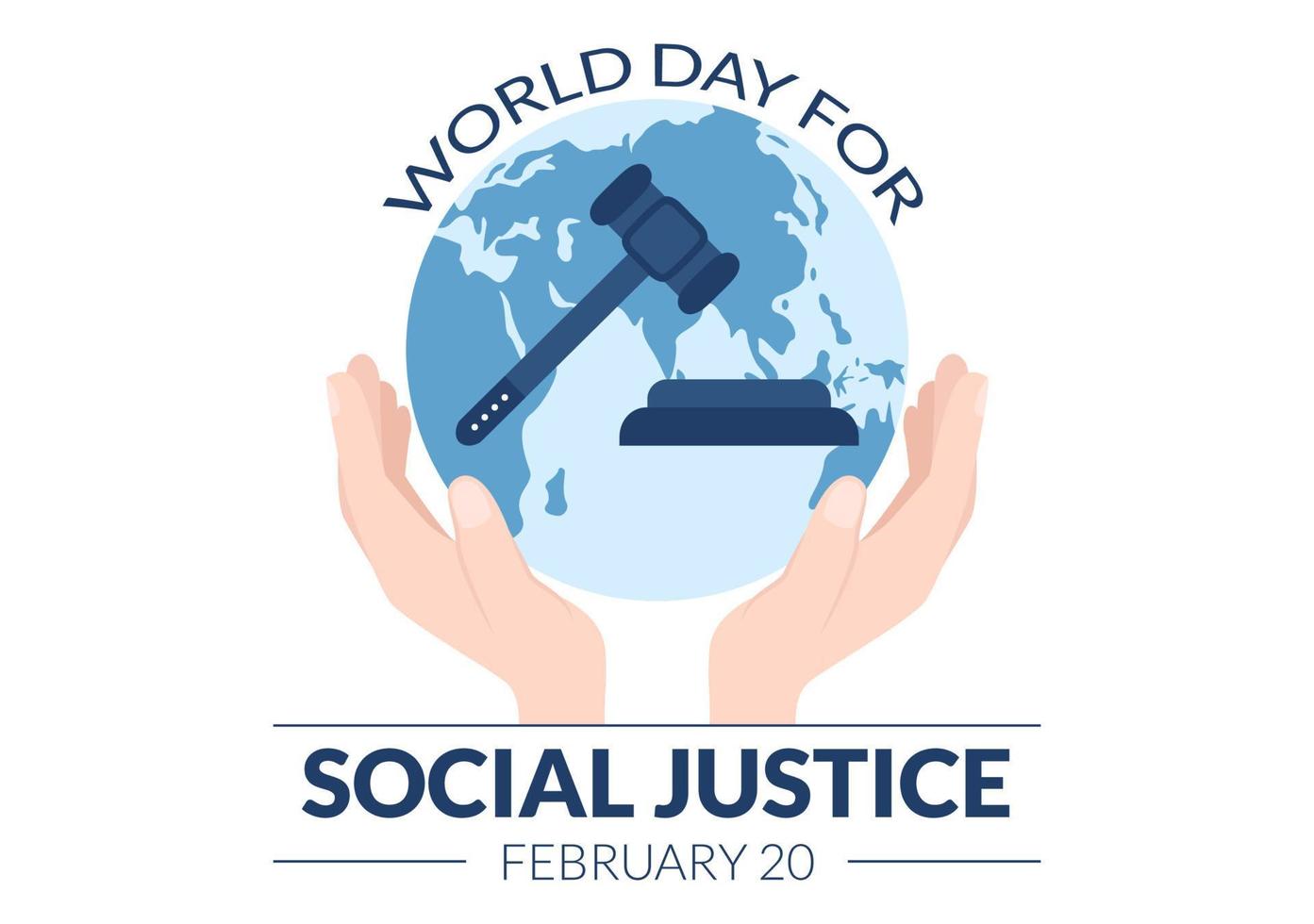 día mundial de la justicia social el 20 de febrero con escamas o martillo para una relación justa en dibujos animados planos dibujados a mano ilustración de plantillas vector