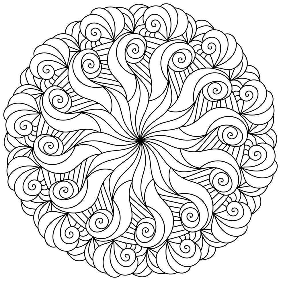 Fantasy mandala with curls and waves meditative coloring page with Fantasy mandala with curls and waves meditative coloring page with