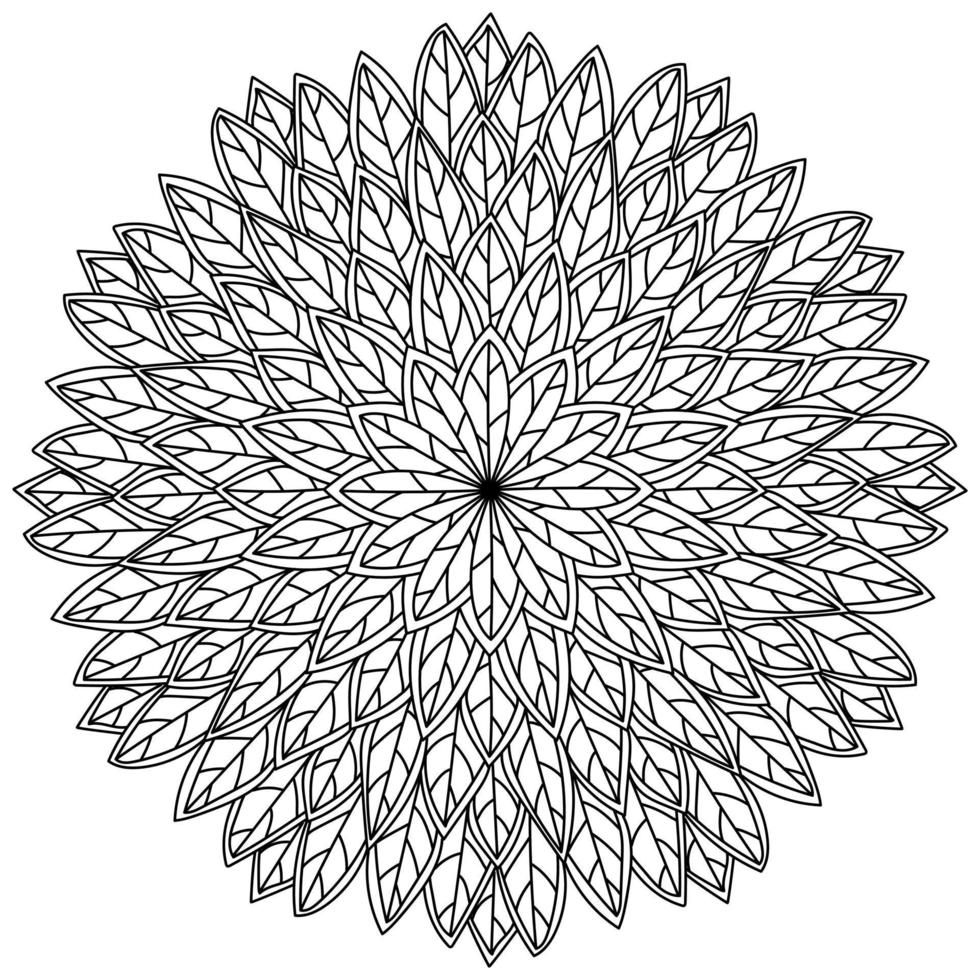 Ornate mandala with leaves with outline and patterns, autumn meditative coloring page vector