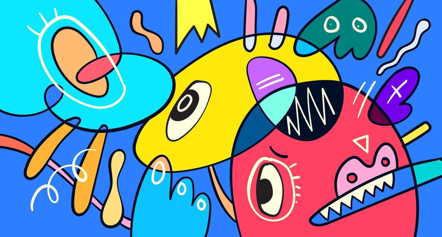 vector colorido doodle abstracto dibujado a mano monstruo e ilustración animal para diseño de banner digital 2023
