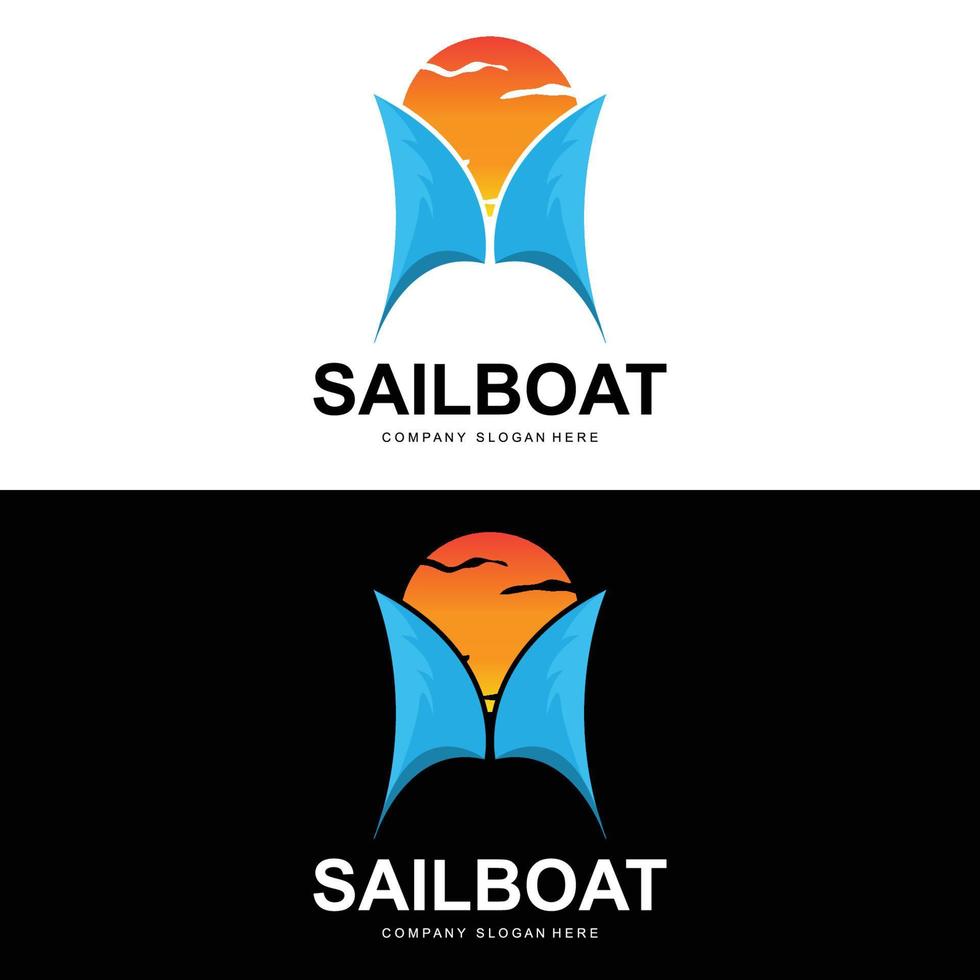 diseño de logotipo de velero, ilustración de barco de pesca, icono de vector de marca de empresa de barco de pesca, diseño de tienda de barco, tienda de pescado, transporte