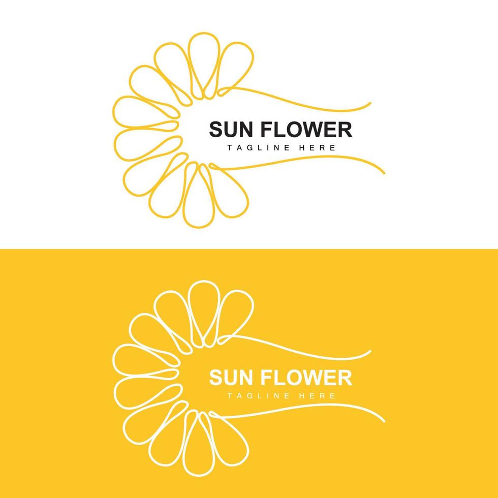 diseño de logotipo de girasol, vector de icono de planta de jardín de plantas ornamentales, marca de producto de la empresa