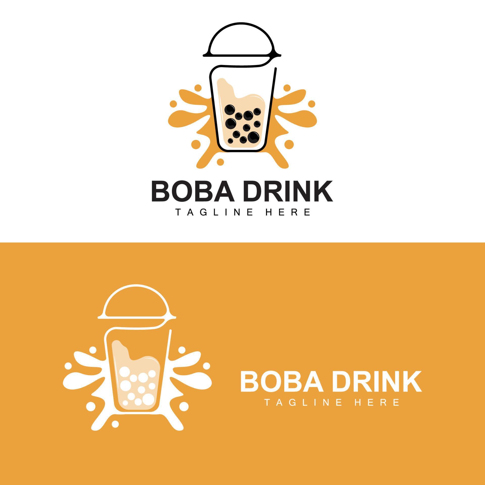 Boba Drink Logo Design, Modern Jelly Drink Bubble Vector, Boba Drink Brand Glass Illustration