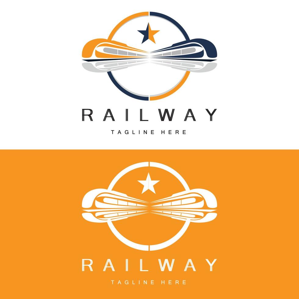 diseño del logo del tren. vector de vía de tren rápido, ilustración de vehículo de transporte rápido, transporte terrestre de empresa ferroviaria de locomotora de diseño y entrega rápida