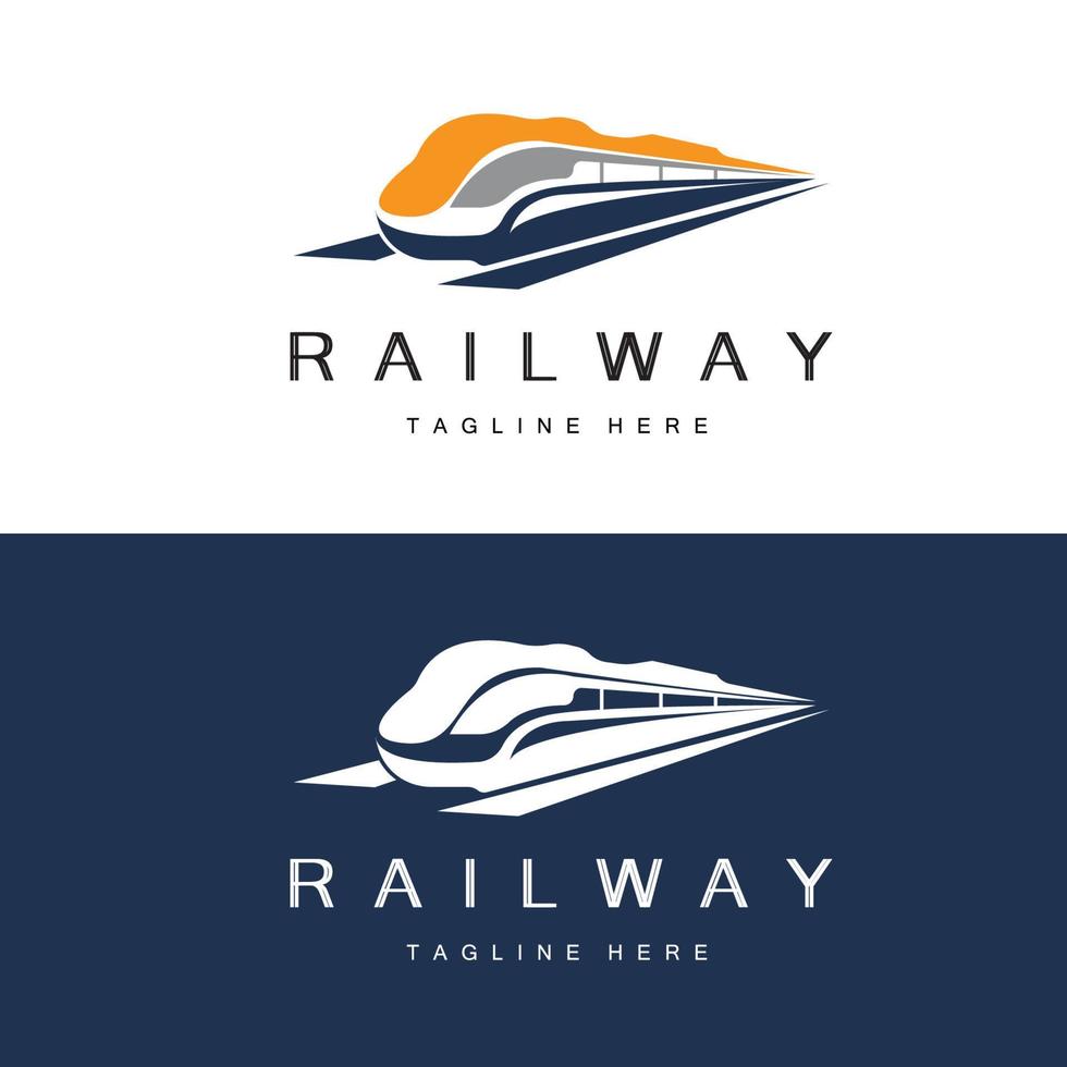 diseño del logo del tren. vector de vía de tren rápido, ilustración de vehículo de transporte rápido, transporte terrestre de empresa ferroviaria de locomotora de diseño y entrega rápida