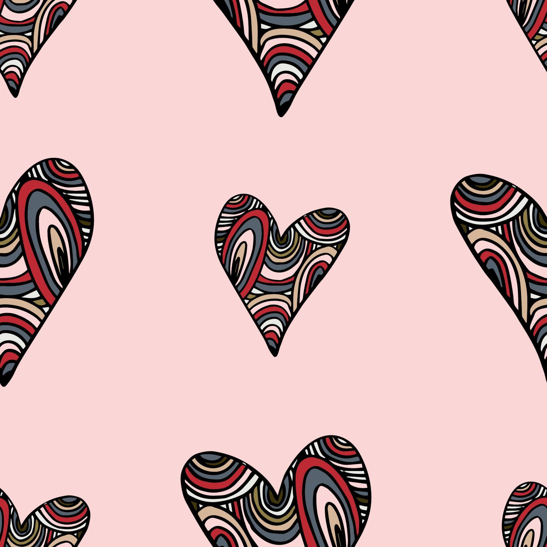hand drawn heart in doodle sketch style and traced. Vector seamless