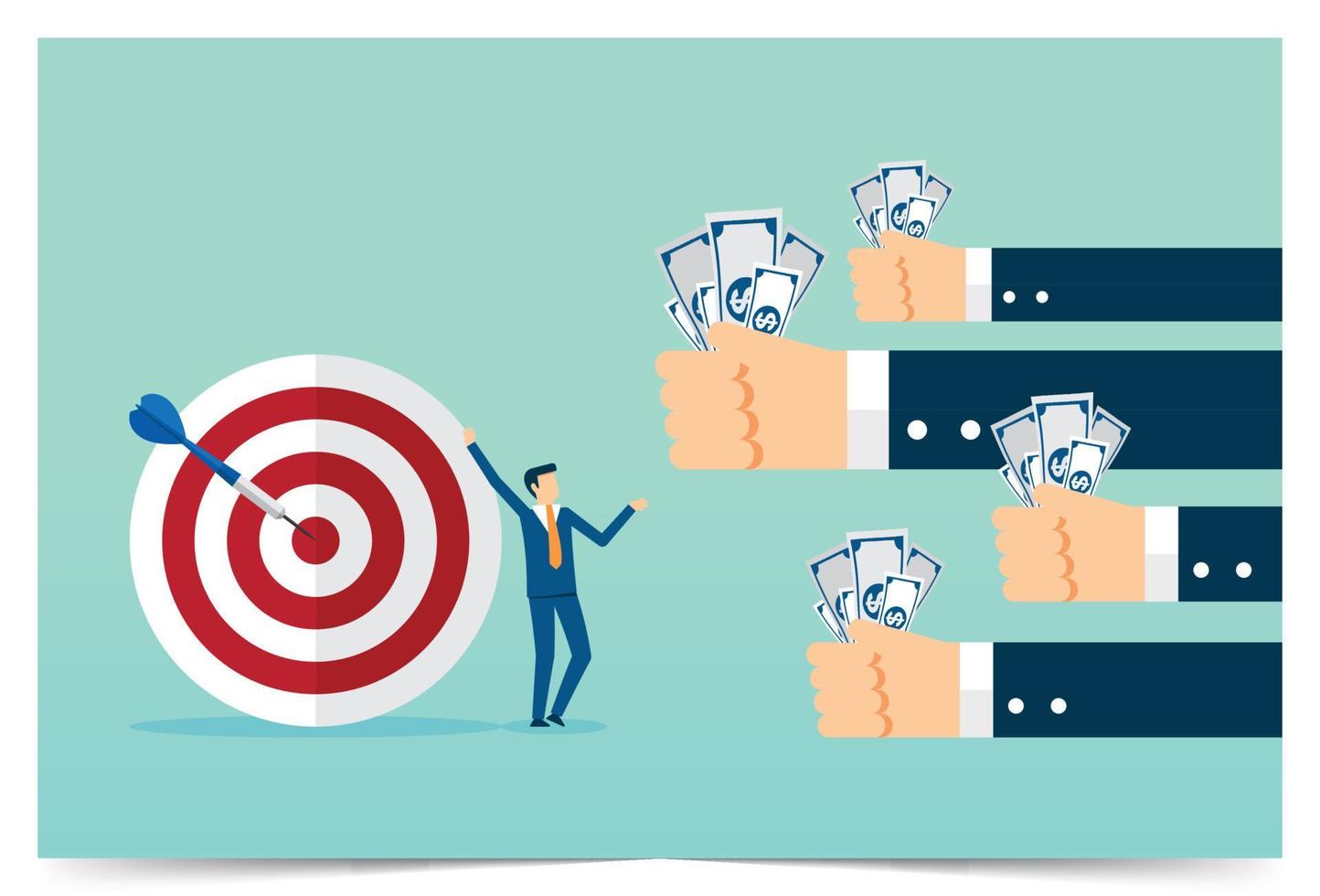 Businessman using money to buy interesting goals vector