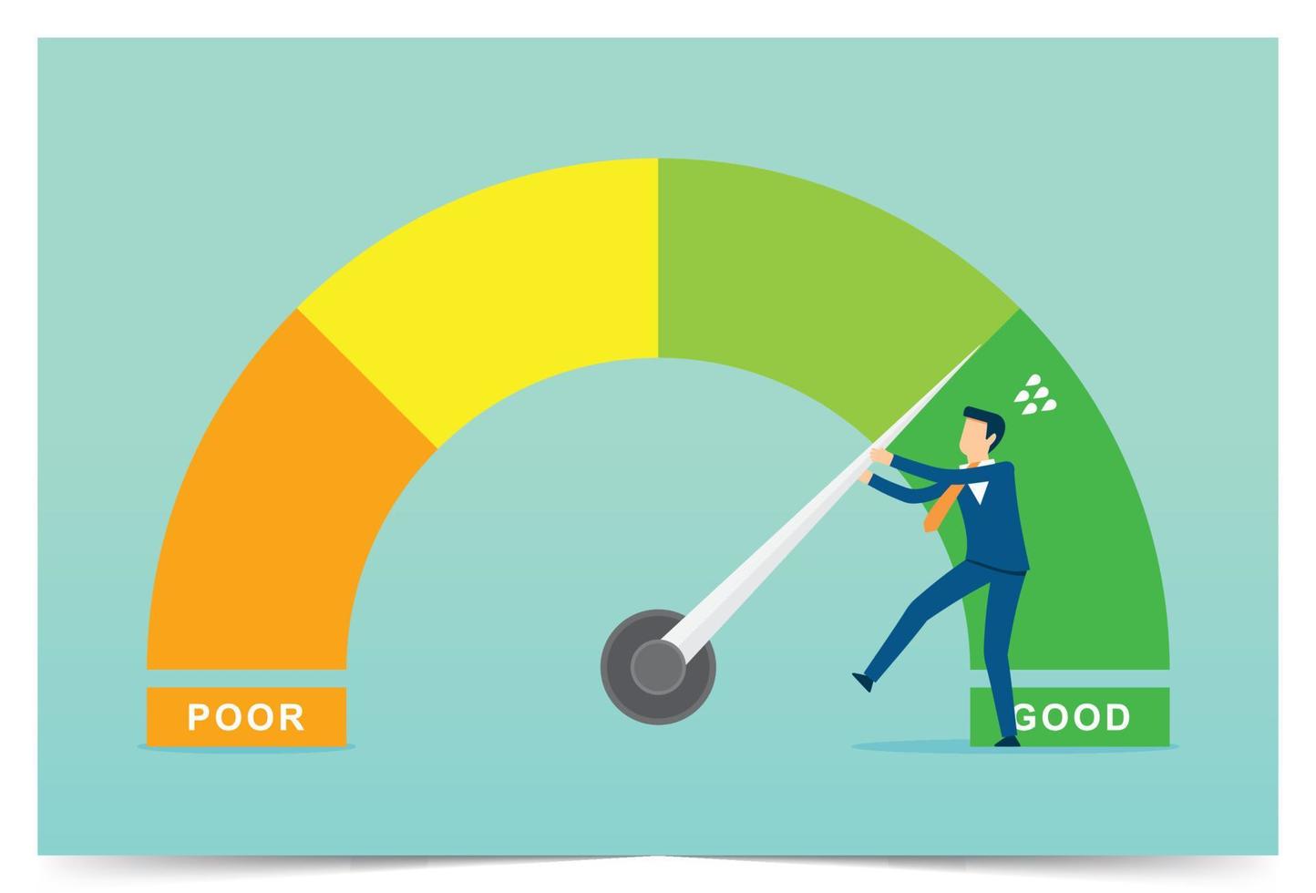 Businessman pulls the gauge on the good side, save falling economy, risk and loss, business indicator, financial growth vector