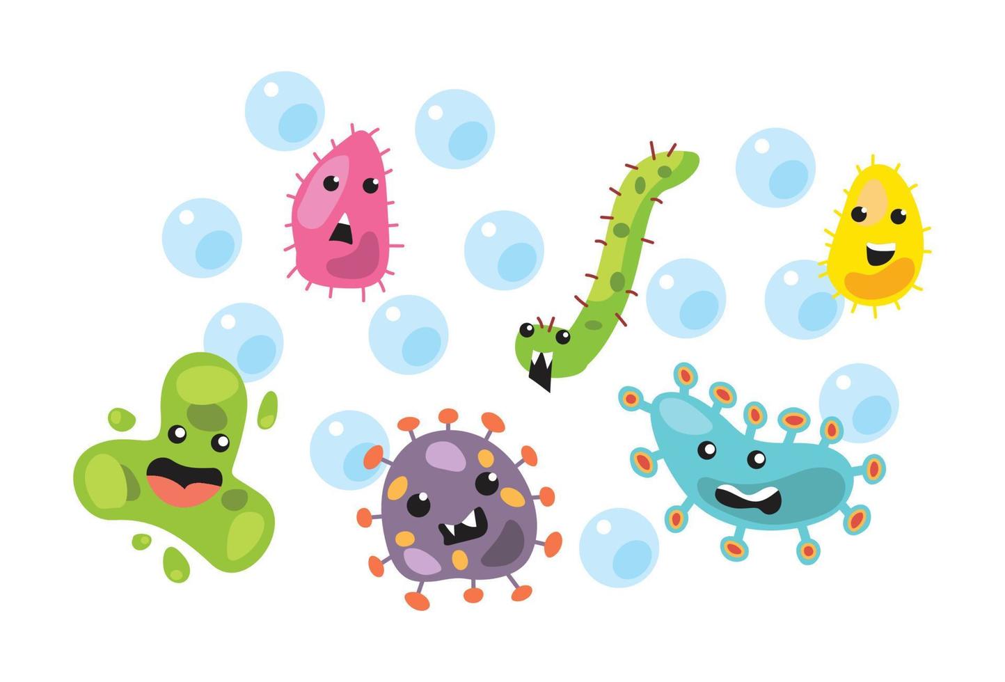 conjunto de bacterias y virus divertidos vector