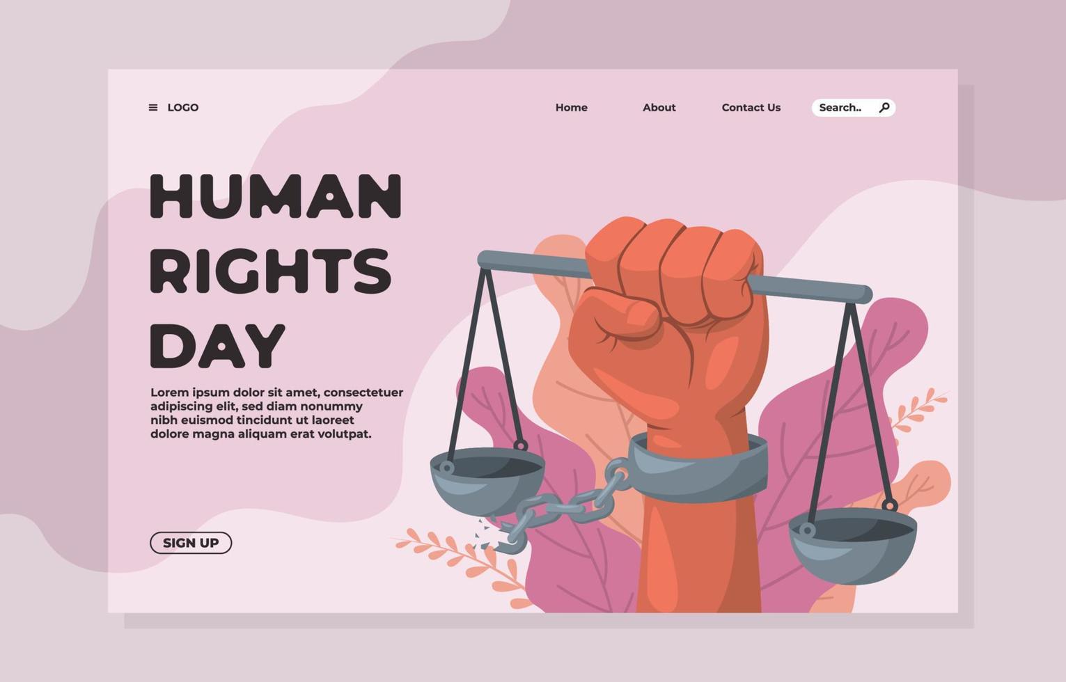 diseño de la página de destino del día de los derechos humanos vector