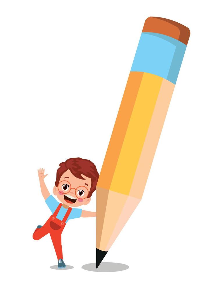 cute little boy holding a pencil vector