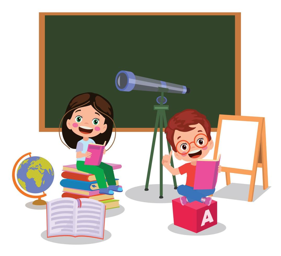 Kids playing with bricks and educational games in kindergarten room. Kids play together in kindergarden. Poster with the place for your text. Playroom with children vector